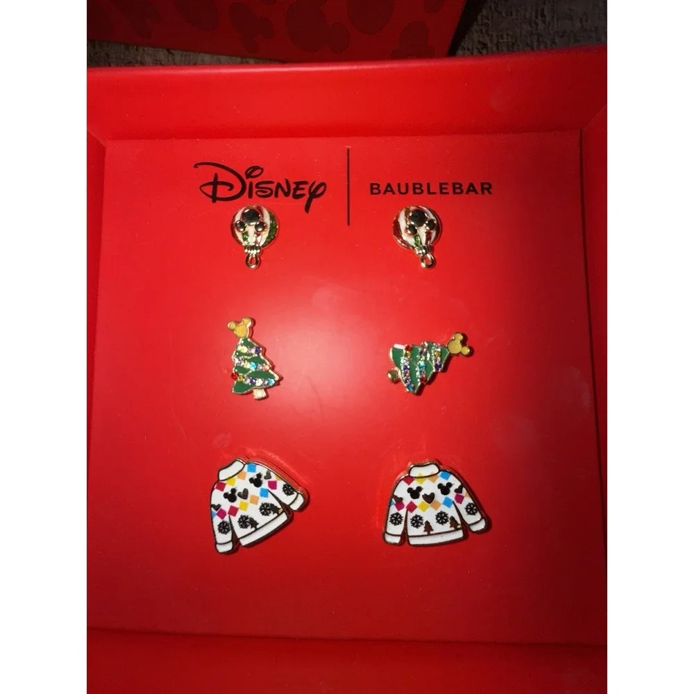 Disney x Baublebar Mickey Holiday Earring Set Christmas Shimmery Studs NIB